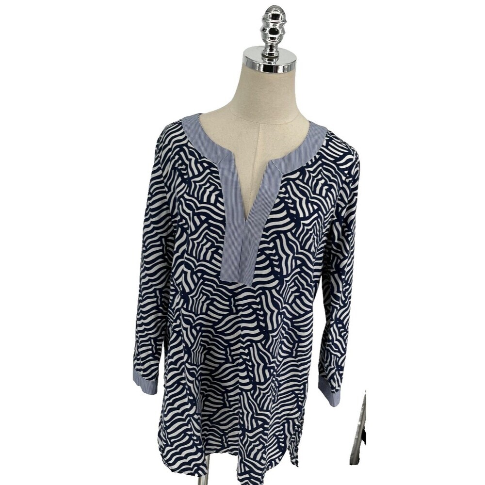 Vineyard Vines Tunic Top Women Size Medium Navy Abstract Coastal Preppy Coastal